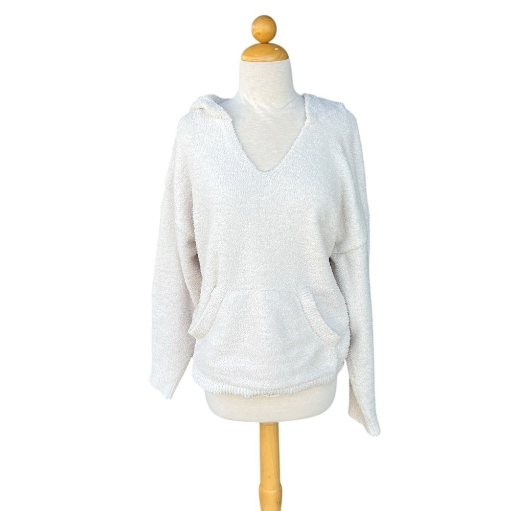 P’Tula Cozy Fleece Plush Pullover Hooded Kangaroo Pocket Cream Soft Medium GUC